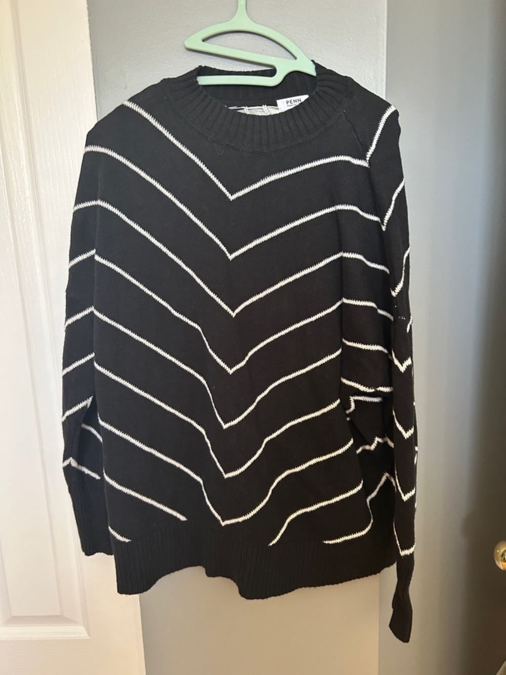 Penningtons Black Sweater with White Chevron Detail